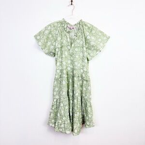Sage Green Tiered Mini Dress Boho Cottagecore Spring Easter Wedding Guest M